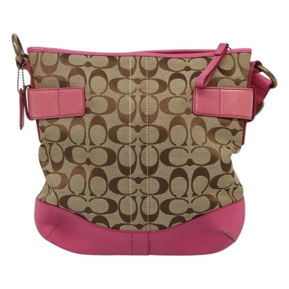 Coach Signature Shoulder Bag Canvas Beige Pink Auth bs24115 - Picture 3 of 16